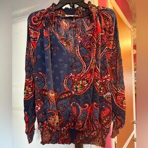 Elegant Paisley Women's Blouse - Red and Blue
